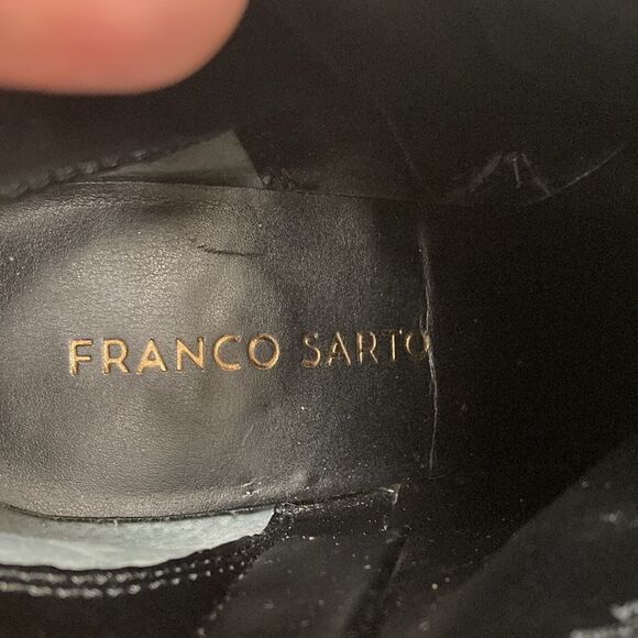 Franco Sarto Black Heeled Almond Toe Double Sided Gold Zipper Diana Bootie - Picture 11 of 12